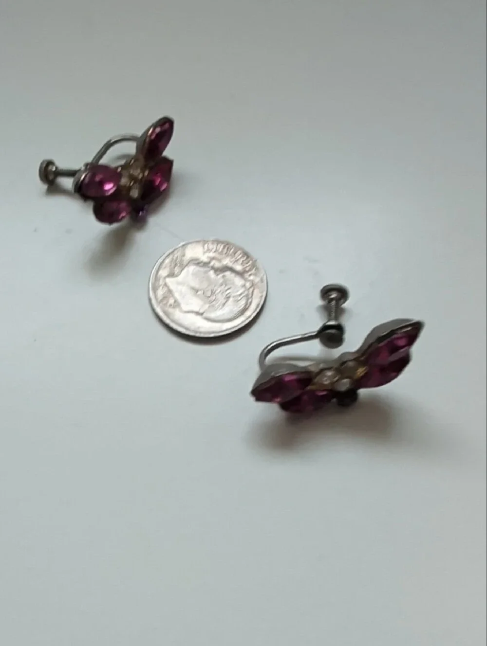Vintage 1940s Purplish Pink Butterfly ClipOn Estate Sale Earrings Pair